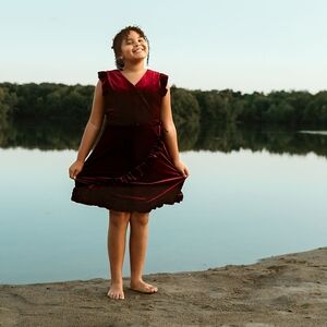 Zunie Burgundy Velvet Kids Casual Dress
